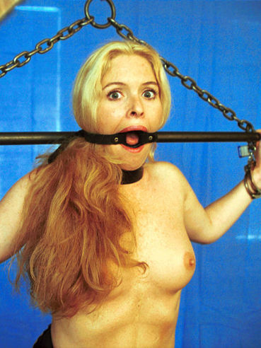 Gagged long haired slave blonde Paige is bound and it seems she likes it
