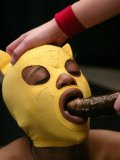 Tight bodied dark wrestler Yellow Kitty in yellow mask gets dominated by Chyna White