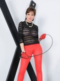 The horny mistress Lady Sonia in red pantyhose on long legs is ready to spank you with her whip