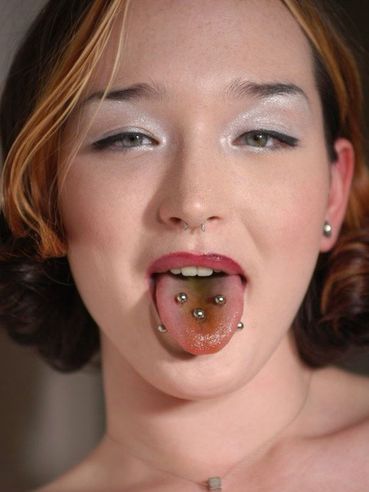 Genesis LaVey with pierced tongue and tits takes off her panties to show her bald spot